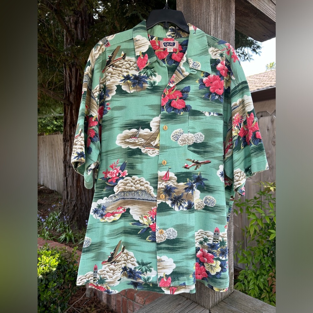 Men’s Que Vintage Cotton woven Hawaiian shirt. Size L